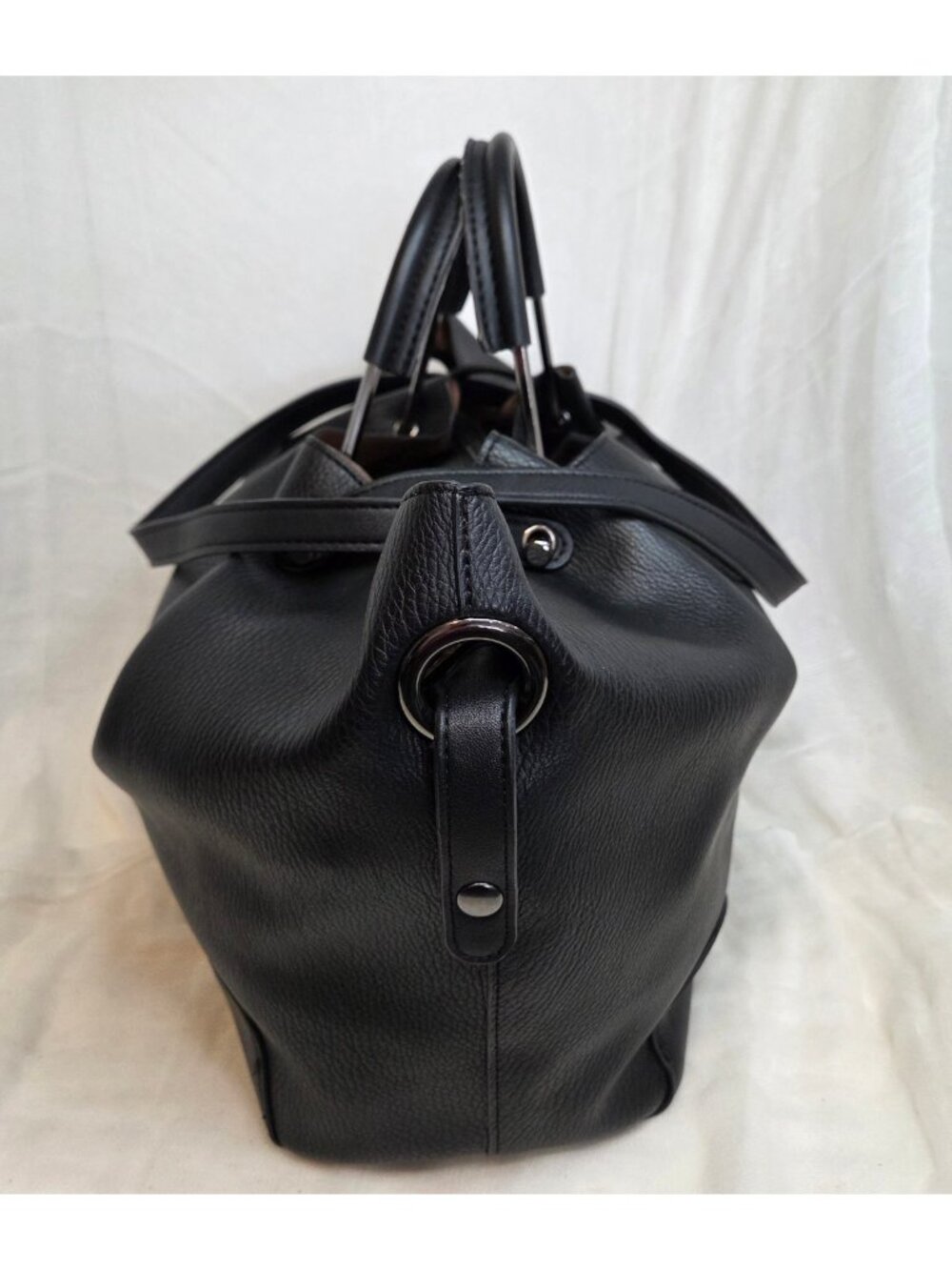 SR Squared by Sondra Roberts Black Vegan Leather Tote Shoulder Bag Purse - Picture 3 of 14